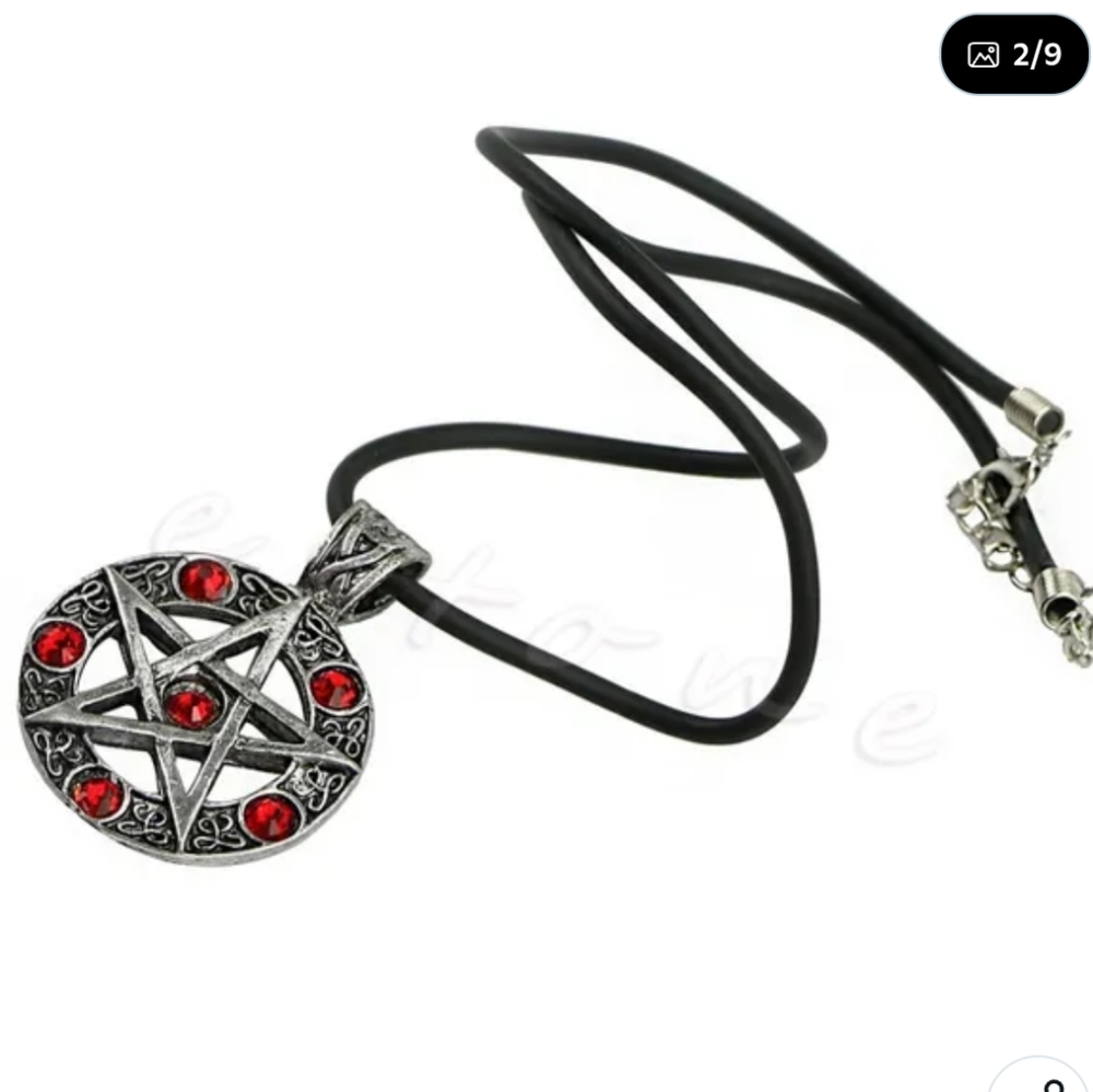 Silver black red star necklace